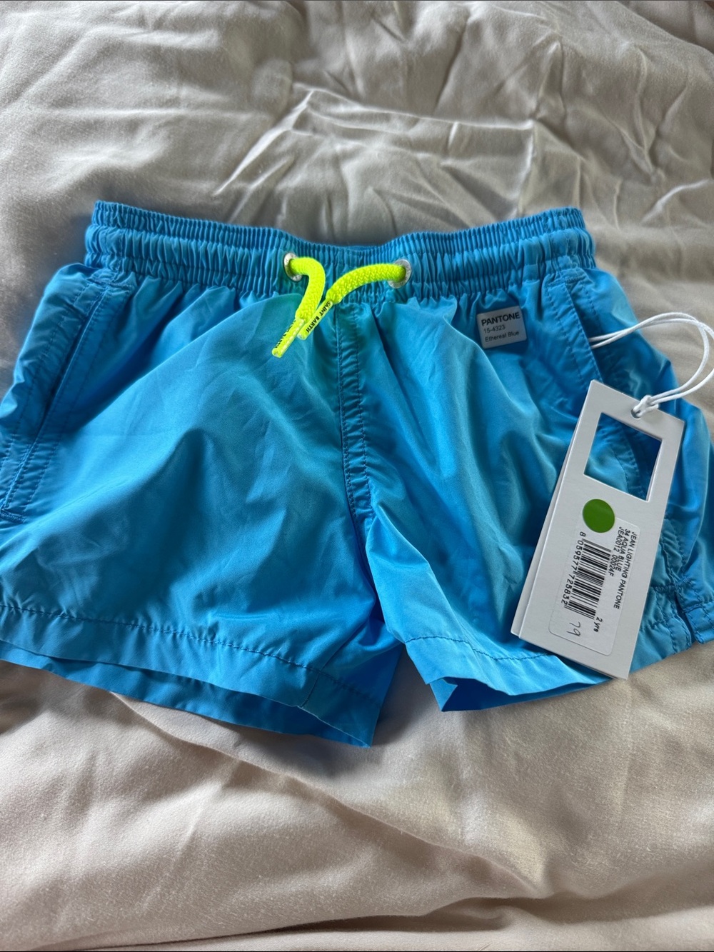 NWT MC2 Saint Barth Pantone boys Swim Shorts with Neon Yellow Drawstring